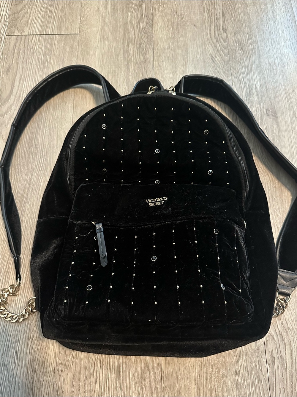 Victoria's Secret Black Quilted
Velvet Studded Backpack Carryall Bag Y2K